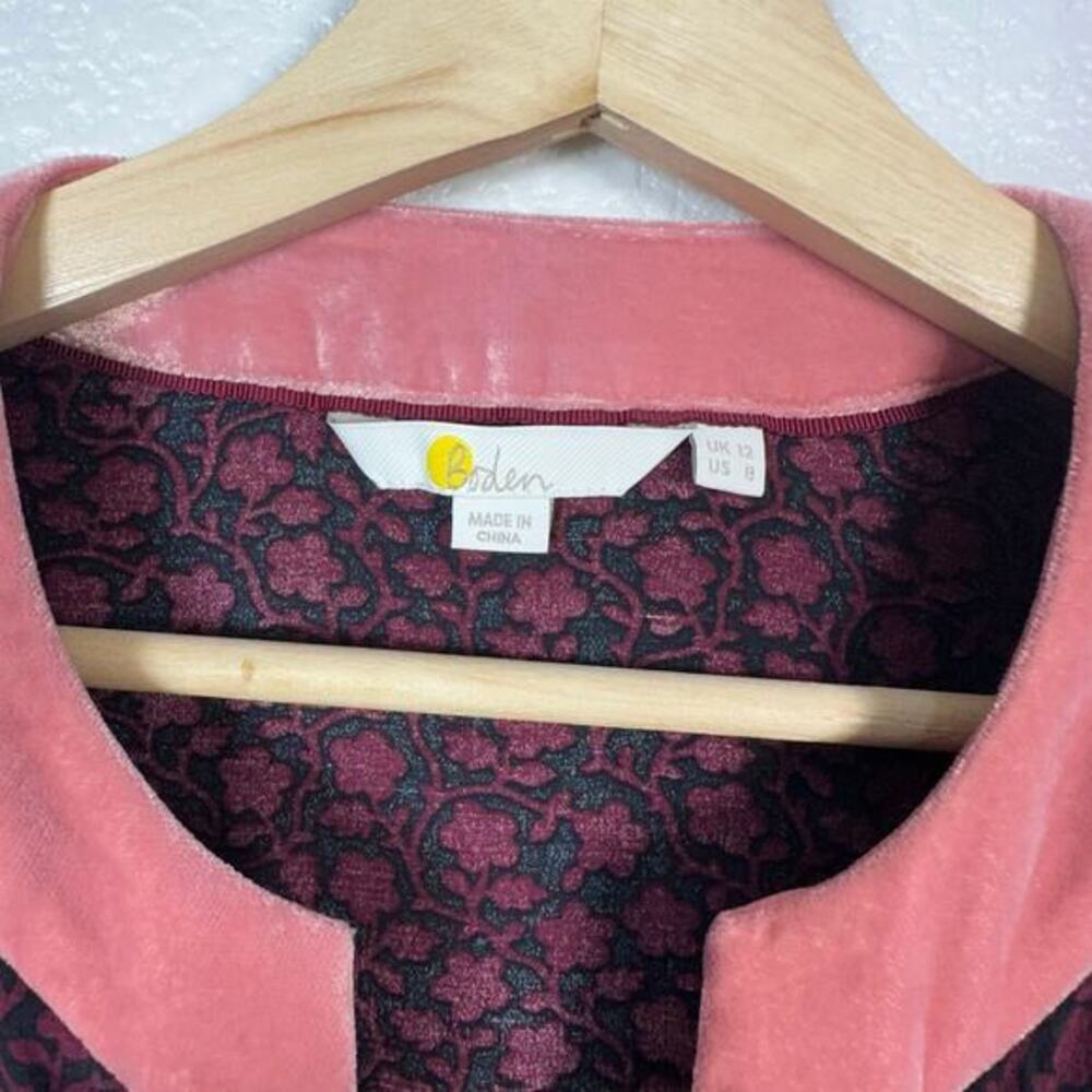 Boden Womens Annabelle Velvet Trim Split‎ Neck Blouse Top Burgundy Floral Size 8 - Picture 4 of 13